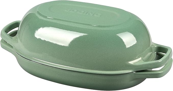 EDGING CASTING Enameled Cast Iron Oval Dutch Oven Pot with Lid, Dutch Oven for Sourdough Bread Baking, Bread Oven, Bread Dutch Oven, Oval Bread Pan, 5qt, Sage Green