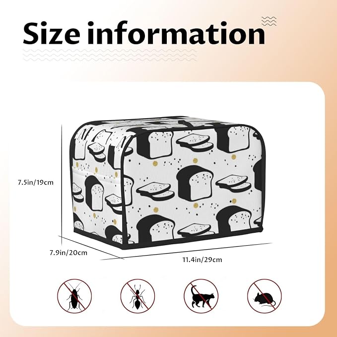 Toaster Cover 2 Slice with Cartoon Toast Pattern Dustproof Bread Maker Cover Fingerprint Bakeware Protection Wide Slot Toaster Bag Reusable Kitchen Small Appliance Cover