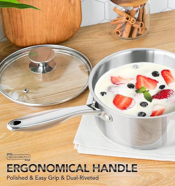 MICHELANGELO Triply Stainless Steel Saucepan Set with Lids 6pcs, Stainless Steel Pot Set, Kitchen Pot Set Induction Compatible, 1QT & 2QT & 3QT