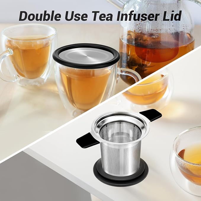 Tifanso Fine Mesh Stainless Steel Reusable Tea Infuser with Double Handles | Heat Resistant Grip, For Loose Leaf Tea Steeping, Fits Most Mugs & Cups, Rustproof Durable, Easy to Clean