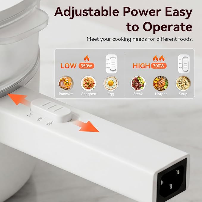 Electric Hot Pot with Steamer, 1.5L Pot with Ceramic Non-stick Coating | Dual Power Multi-functional Electric Cooker, Suitable for Steak, Pasta, Hot Pot, Ramen, Electric Pot for Dorm