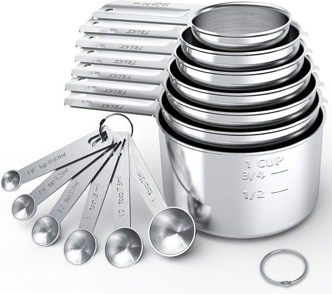 Stainless Steel Measuring Cups & Spoons Set,Coffee Scoop Spoon | Kitchen Gadgets for Cooking & Baking,Set of 13