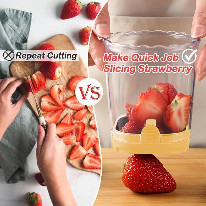 Creative Strawberry Slicer, Detachable Cutter with Push Plate (Yellow)