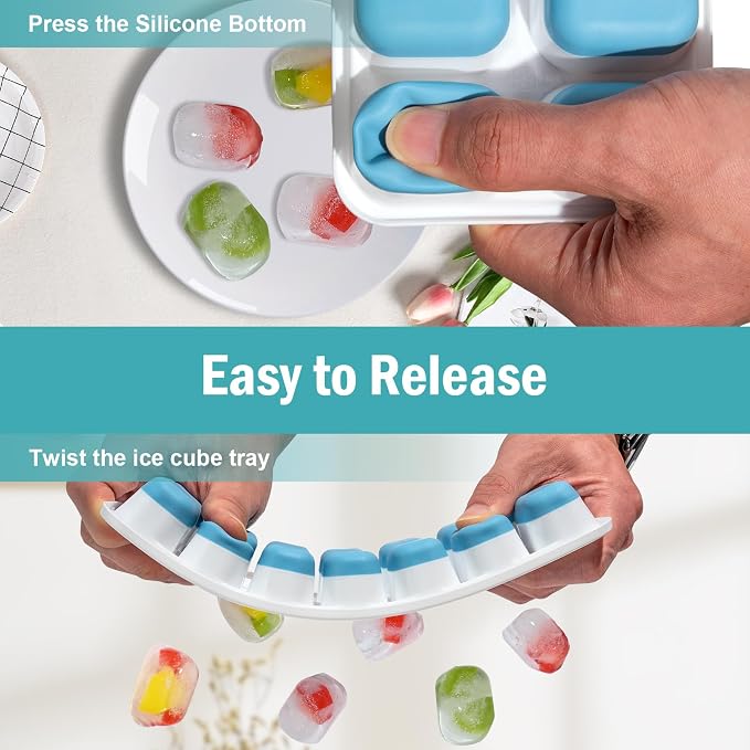 Ice Cube Trays for Freezer – 5 Pack 70 Cubes Total, Reinforced Snap Lids That Stay Closed, Silicone Push-Release Bottom, BPA-Free, Stackable & Spill-Proof – Perfect for Parties, Home Bar & Daily Use