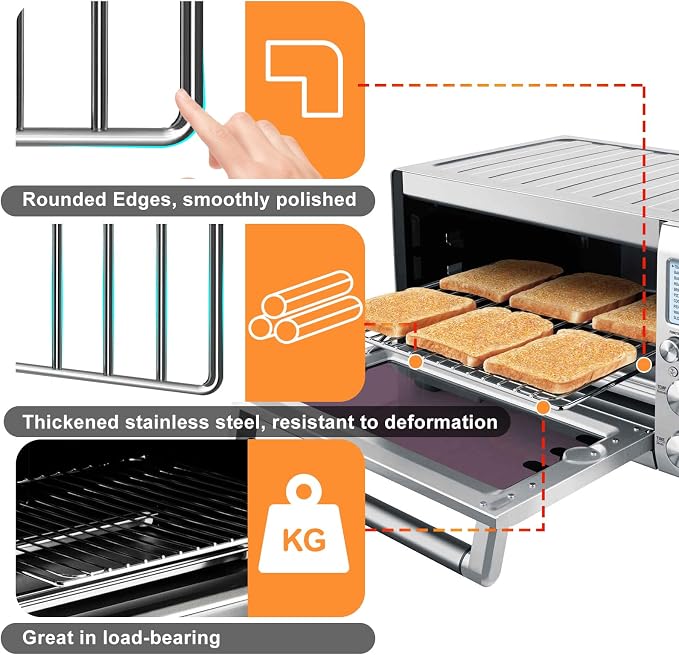 Smart Oven Rack for Breville Air Fryer Countertop Oven BOV845BSS, 14''×11.6'' Stainless Steel Air Fryer Accessories Replacement Parts Roasting Steamer Grill Racks Baking Tray，Dishwasher safe