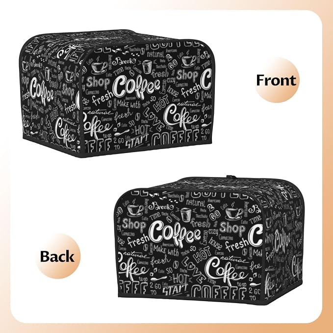 Toaster Cover 4 Slice with Coffee Pattern Dustproof Bread Maker Cover Fingerprint Bakeware Protection Wide Slot Toaster Bag Reusable Kitchen Small Appliance Cover