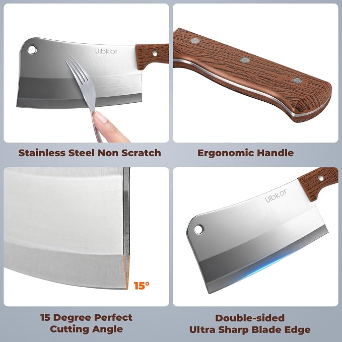 7 Inch Meat Cleaver Knife, Butcher Knife Chef Knife Heavy Duty Bone Chopper | Ultra Sharp High Carbon Steel Blade, Ergonomic Non-Slip Handle for Bone Cutting, Vegetable Chopping, Restaurant, Kitchen