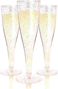 Prestee 24 Piece Plastic Champagne Flutes - 4.5 oz Plastic Wine Glasses with Rose Gold Glitter - Cocktail Glasses for Parties - Party Supplies for Mimosa Bar, Wedding, Shower Party and New Years Eve
