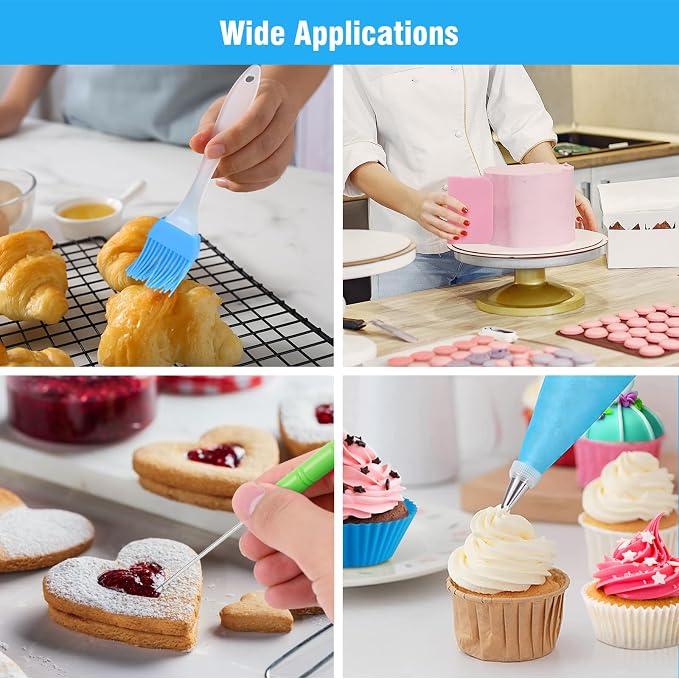 firstake Piping Bags and Tips Set, 16 inch Silicone Pastry Bags 14 Tips | Food Grade Silicone, Anti-Burst Thickened, Easy Clean, Reusable, Cake Decorating Kit for Beginners, for Birthday Cake Cookies