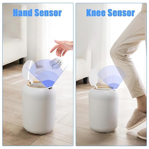 URALFA Automatic Bathroom Trash Can with Lid, 3 Gal Motion Sensor Trah Can | Touchless Sensor Garbage Can, Auto Trash Bin with Removable Legs, Smart Waste Basket for Bedroom, Office, Restroom, White