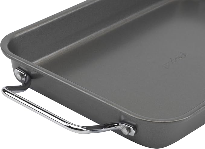 GoodCook Everyday Broiler Baking Pan with Built-in Handles Nonstick Warp-Resistant Heavy-Gauge Steel Construction Even-Heating Oblong Pan with Drip Rack, 7"x11", Gray (Pack of 4)