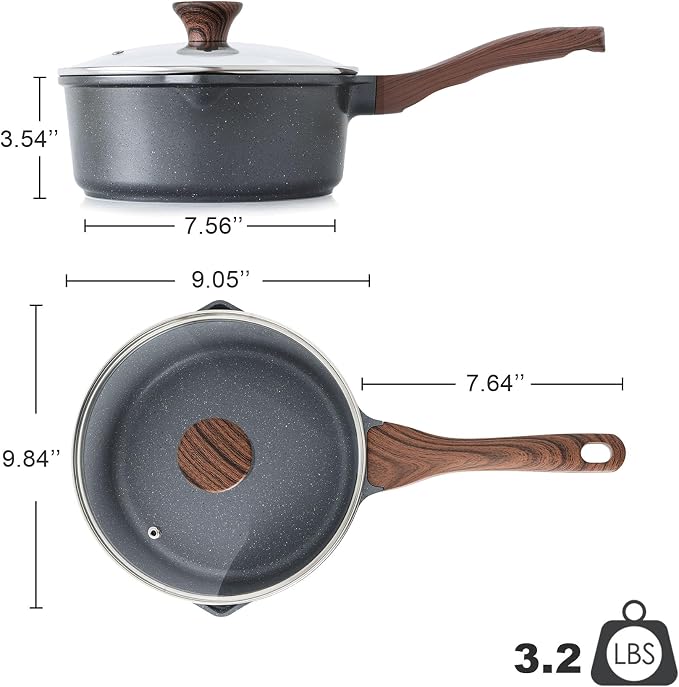 SENSARTE 3 Quarts Nonstick Saucepan with Double Pouring Spout | Swiss Granite Coating, Induction Compatible, Stay-cool Handle, PFOA/PFOS Free