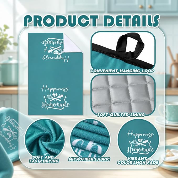 Sratte 6 Pcs Kitchen Decor Accessories Set, Kitchen, Teal | Farmhouse Kitchen Towels Pot Holders Oven Mitts Set 2 Dish Towels 2 Potholders 2 Cooking Mittens for Baking Cooking Supply