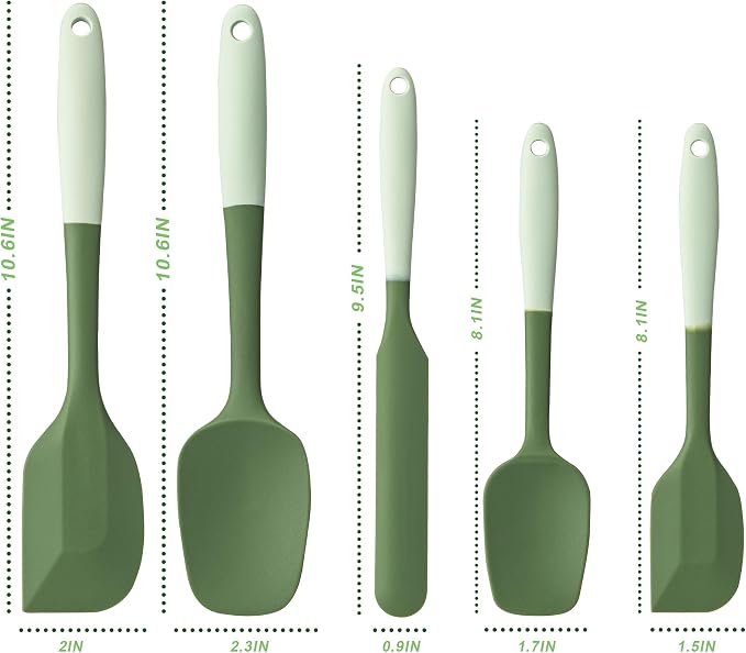 Silicone Spatula Set,5 Piece Food Grade Rubber Spatulas,Double-Green | Spatulas Silicone Heat Resistant for Baking,Cooking,and Mixing High Heat Resistant Non Stick Dishwasher Safe BPA-Free