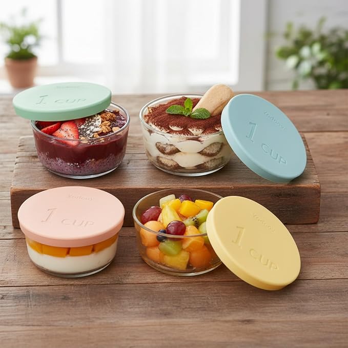 Yodecy Silicone Bowl Lids fit Pyrex Glass Bowls 7202-PC 1 Cup, Anchor Hocking Glass Bowls 7202-PC 1 Cup,Replacement Lids 3.8in(4 Pack Pastel Blue)