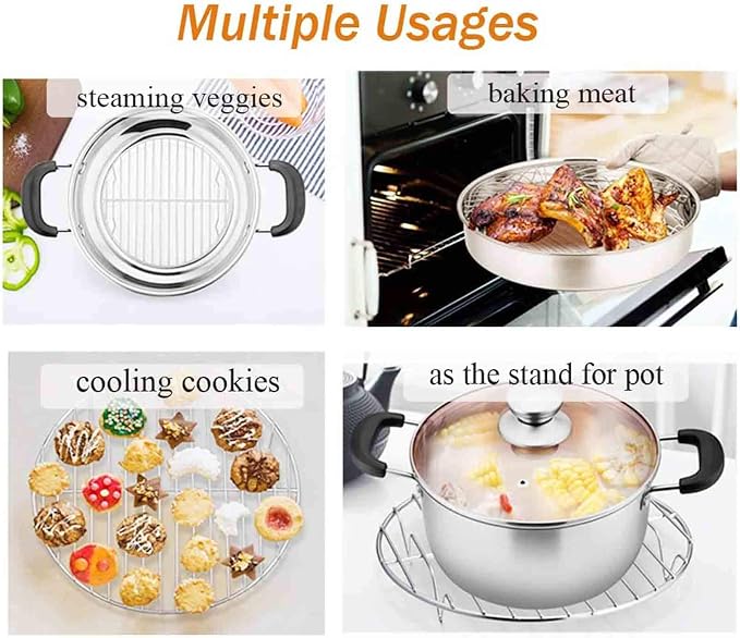 TeamFar Round Cooling Rack Set of 3, 7½ & 9 & 10½ Inch, Stainless Steel | Round Baking Steaming Rack Set, Fit for Air fryer/Oven/Pot/Cake Pan/Pressure Cooker, Healthy & Mirror Finish, Dishwasher Safe