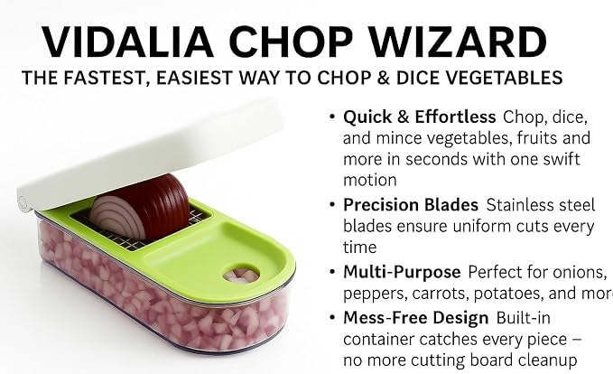 Vidalia Chop Wizard Vegetable Chopper – Original As Seen On TV Food Dicer with 2 Stainless Steel Blades, Large 2-Cup Container, Cleaning Tool, Dishwasher Safe Onion & Vegetable and Fruit Cutter | Original As Seen On TV, 2 Stainless Steel Blades, Large ...