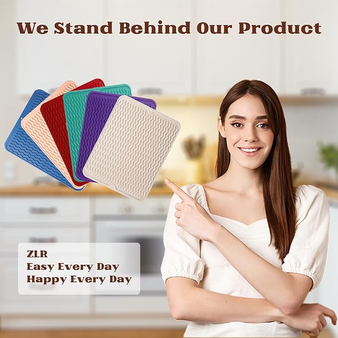 ZLR 4-in-1 Silicone Mat: Air Fryer & Coffee Maker, 12"x12", Dark Gray | Dish Drying Mat, Heat-Resistant Trivet to 450°F, Appliance Non-Slip Base, Food-Grade, Dishwasher Safe, Rolls Up