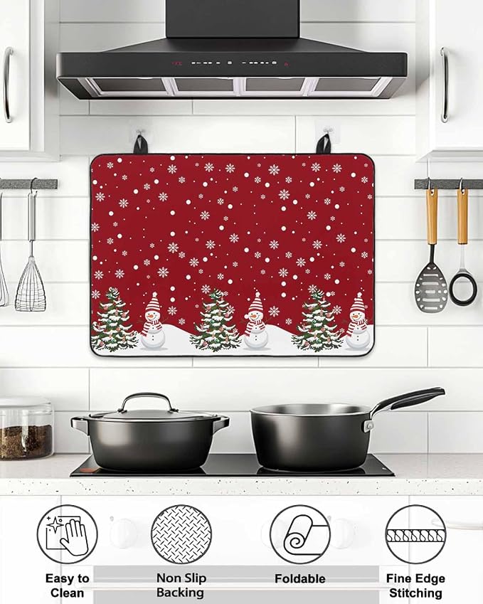 Stove Top Covers for Electric Stove 31x24 Inches, Red Christmas Snowman HeatResistant Glass Cooktop Protector, Winter Xmas Snowflake Ceramic Stovetop Countertop Covers Christmas Tree Mat, Oven Cover
