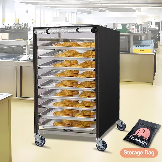 Bun Pan Sheet Rack Cover,Bread Speed Rack Cover with Zipper,Fit 20 Tier / 10 Tier Commercial Bakery Pizza Cooling Proofing with Clear Plastic Roll Top Door and Breathable Mesh Vent(10-Tier)