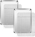 TeamFar Cookie Sheets with Cooling Racks, 2 Pans + 2 Racks, 12.5x9.5x1 Inch | Stainless Steel Cookies Sheet Baking Tray Pan with Grid Cooling Rack for Toaster Oven, Healthy & Heavy-Duty, Dishwasher Safe