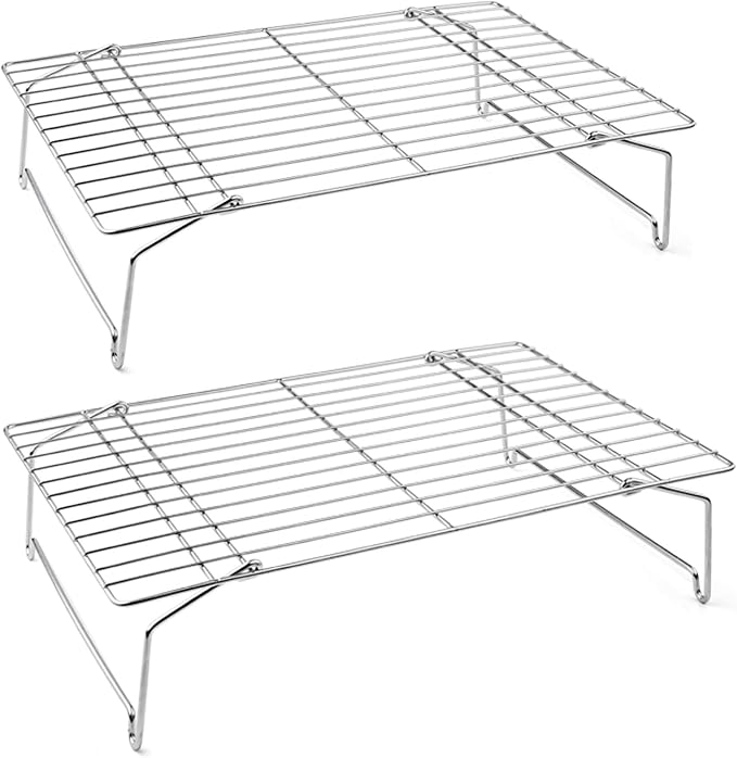 P&P CHEF Cooling Rack Set of 2, 2-Tier 15" x 10" Stackable Rack, Silver | Stainless Steel Stackable Wire Cooling Racks for Baking Cooking Roasting, Collapsible & Heavy Duty, Oven Safe & Easy Clean