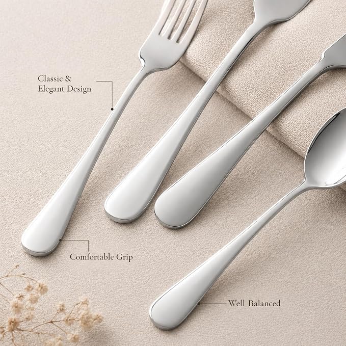 Silverware Set,SANTUO Stainless Steel Knives Spoon Forks Set for Home, Kitchen and Restaurant, Mirror Polished& Dishwasher Safe (12pcs-Silverware set)