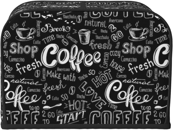 Toaster Cover 4 Slice with Coffee Pattern Dustproof Bread Maker Cover Fingerprint Bakeware Protection Wide Slot Toaster Bag Reusable Kitchen Small Appliance Cover