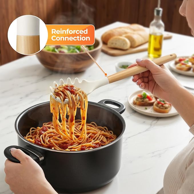 33Pcs Kitchen Utensils Set Silicone Cooking Utensils Set with Wooden Handle | Heat-Resistant, Dishwasher Safe, BPA-Free Silicone Kitchen Utensil Set with Wooden Handles & Holder for Nonstick Cookware