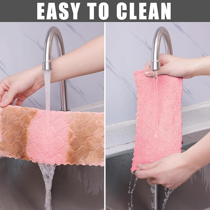 Homaxy 12 Pack Super Soft & Absorbent Dish Cloths, 10" x 10", Pink | Coral Velvet, Nonstick Oil Fast Drying Microfiber Cleaning Cloth, No Lint Household Dishcloths