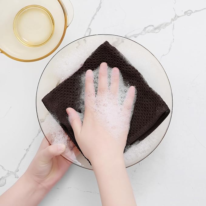 Homaxy 100% Cotton Waffle Weave Kitchen Dish Cloths 24-Pack, Dark Brown | 12 x 12 Inches, Ultra Soft Absorbent Dish Towels, Quick Drying Dish Rags with Hanging Loop