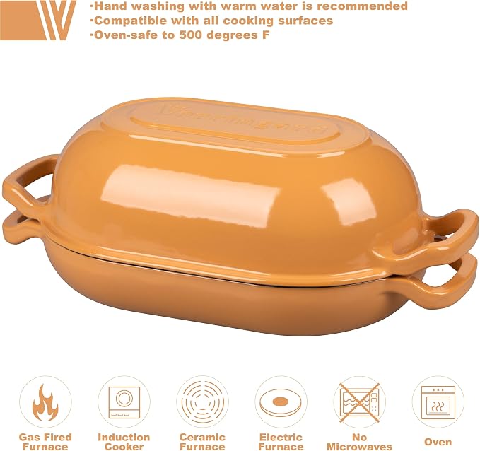 VORRINGARD Enameled Cast Iron Sourdough Bread Oven, Dutch Oven, Loaf Cast Iron Bread Pan for Homemade Bread Baking, Meatloaf Pan with Lid, 5QT, Yellow