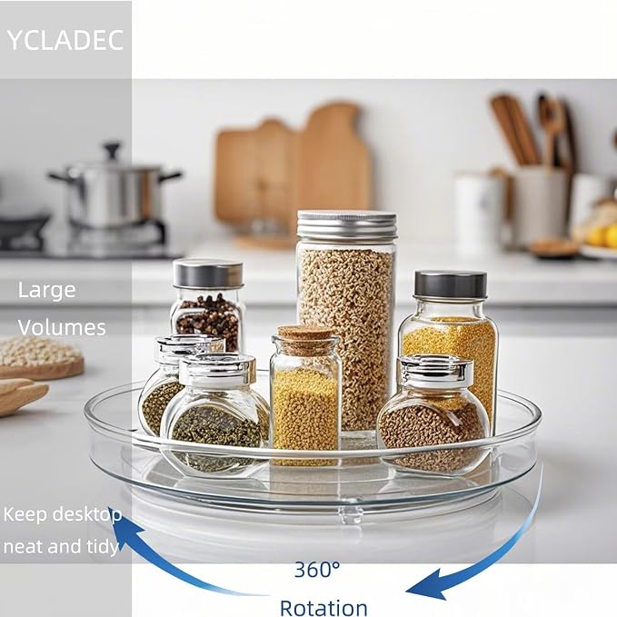 2 Pack Lazy Susan 9.25" Turntable Rotating Spin Organizer Storage | Pantry Organizers and Storage Container Bins Spice Rack Cabinet Condiment for Countertop Kitchen Fridge Bathroom Holder Clear