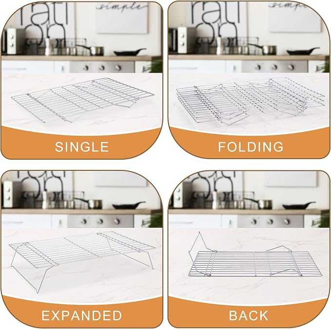 Briout Cooling Rack for Cooking Baking 3 Tiers, 16" x 10" Wire Rack, Silver | Thick Wire Rack, Oven & Dishwasher Safe, for Roasting, Grilling, Drying, Fits Half Sheet Pan