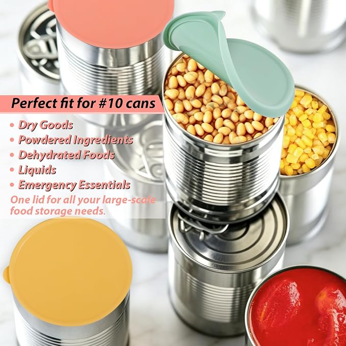 Webake Silicone Lids for #10 Cans, Food-Grade Reusable Can Covers, Light-Proof & Airtight Food Storage Lids for Preppers, Survivalists Supplies, Ideal Replacement for Plastic Lids, Pack of 6