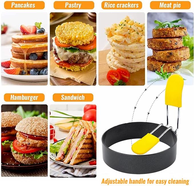 4 Inch Large Egg Rings for Frying Eggs, 2 Pack Stainless Steel Egg Cooking Rings Nonstick Round Egg Shaper Mold with Anti-scald Handle for English Muffins Pancake Cooking Griddle