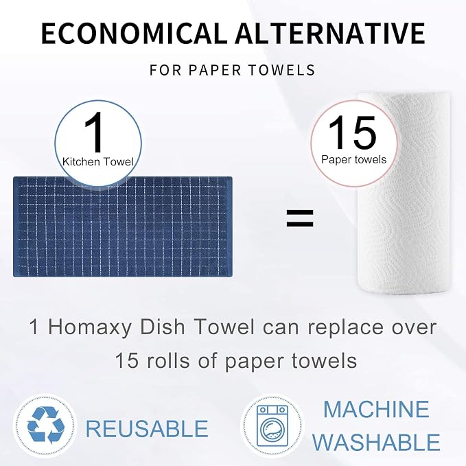 Homaxy 100% Cotton Terry Kitchen Towels, 24 Pack, Navy Blue | Ultra Soft and Absorbent Dish Towels for Kitchen, Suitable for Drying and Washing Dishes
