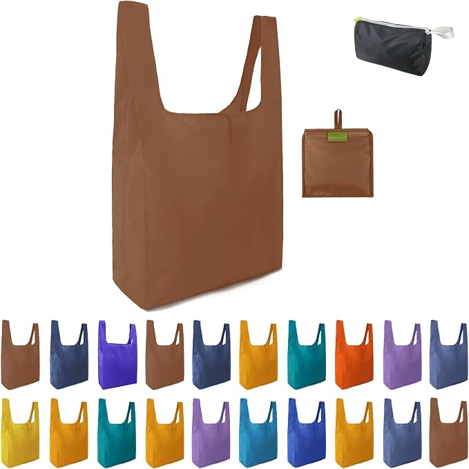 BeeGreen Reusable Grocery Bags 20 Pieces Kitchen Bags Bulk Foldable-Machine Washable with Zipper Storage Pouch 20 Packs