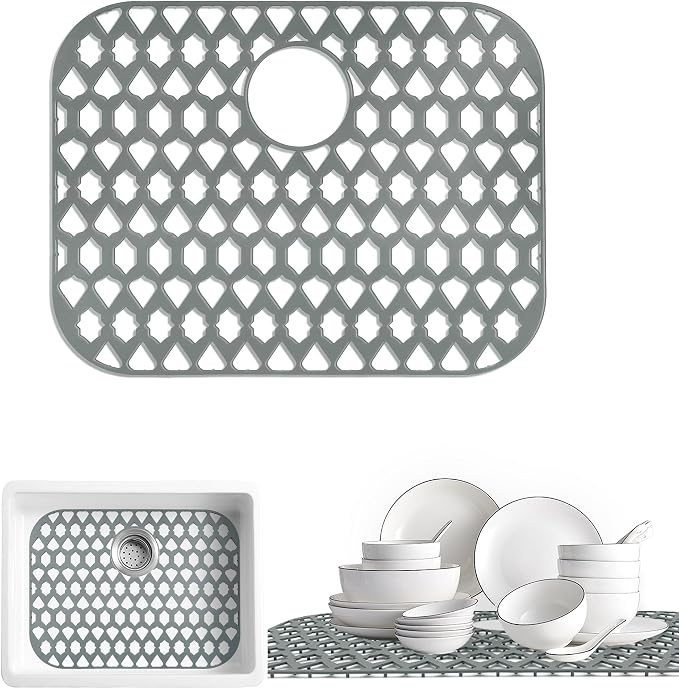 Silicone Kitchen Sink Protectors Mats - 12" 13" 14" 16" 18" 19" 21" 22" 24" 25" 26" 28" 30", Heat Resistant, Machine-wash (21”x16”, Rear Drain)