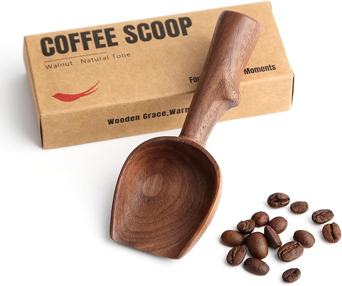 Walnut Coffee Scoop,Wooden Coffee Bean Measuring Spoon,10g Capacity,Natural Wood Coffee Scoop for Tea,Sugar & Powder,Rustic Kitchen Gift for Coffee Lovers