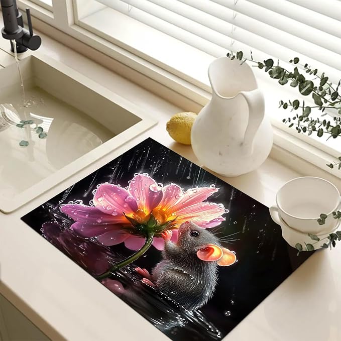 HOMETITUTE Rainy Mouse Stove Top Cover 28x20 Diatomite Mat