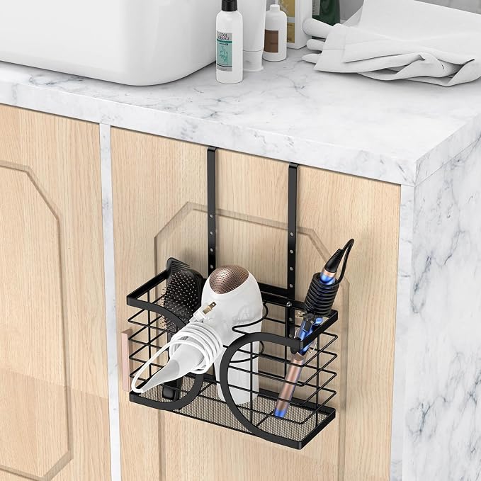 Hair Dryer Holder 3in1 Hair Tool Organizer/Wall Mounted,Cabinet Door or Desk-based Blow Dryer Holder/Height-adjustable Curling Iron Holder/Bathroom Cabinet Organizer for Flat Irons | Hair Dryer Holder Wall mount Height-adjustable Curling Iron Holder/Ba...