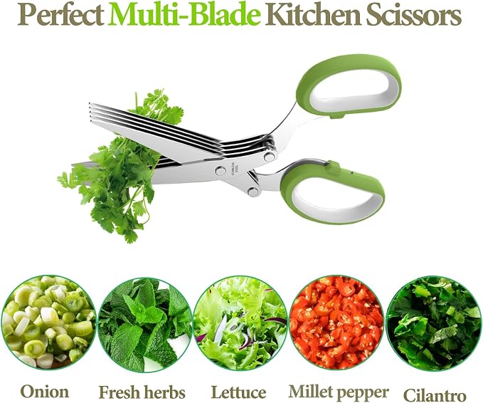 2026 Upgraded Herb Scissors, Effortless Herb Shears Cutter Tool with Sharp Stainless Steel Blades for Fresh Herbs, Must-Have Kitchen & Cooking Gadget, Green