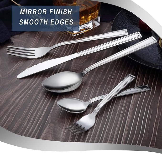 Hunnycook 60-Piece Silverware Set - Stainless Steel Silverware Set for 12, Include Fork Knife Spoon Set, Mirror Polished, Dishwasher Safe, Cutlery Set for Home Kitchen Restaurant