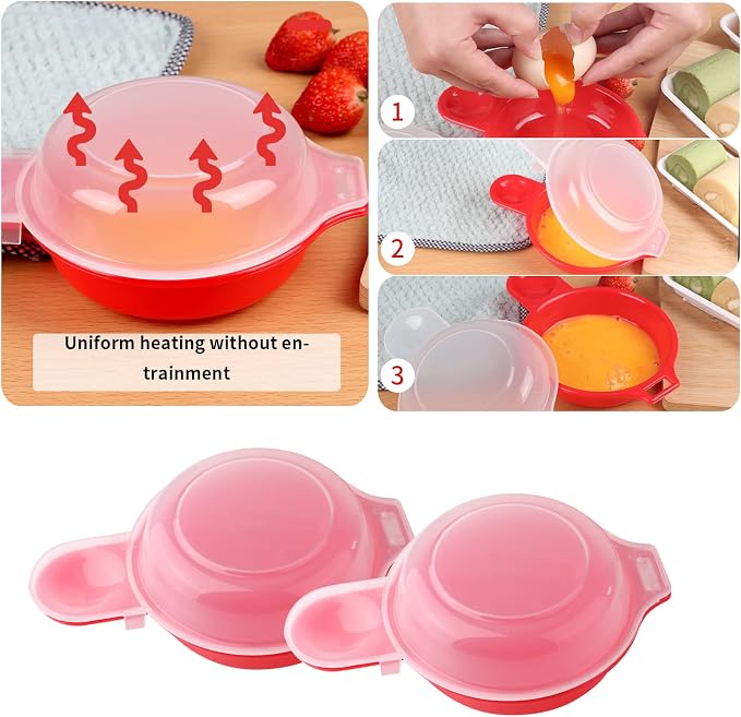 2 sets Microwave Egg Cooker,1 Minute Fast Egg Hamburg Omelet Maker Kitchen Cooking Tool(Red and clear)