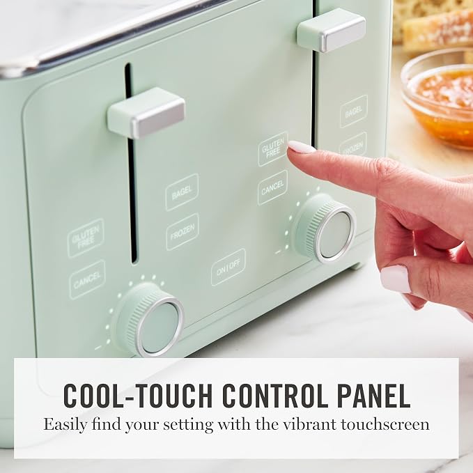 Martha Stewart 4-Slice Toaster, 3 Presets & 10 Shade Settings, Honeydew | Gluten-Free, Bagels, Extra-Wide Self Centering Slots, Waffles & Artisan Bread, Shade Memory, Cord Wrap & Removable Crumb Tray