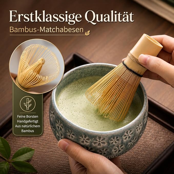 Buucup Blue Matcha Set, Ceramic Bowl Kit with Bamboo Whisk & Tools | Complete 7-piece Japanese-style matcha kit with bowl, whisk, scoop, holder, sifter and tea towel for daily tea rituals.