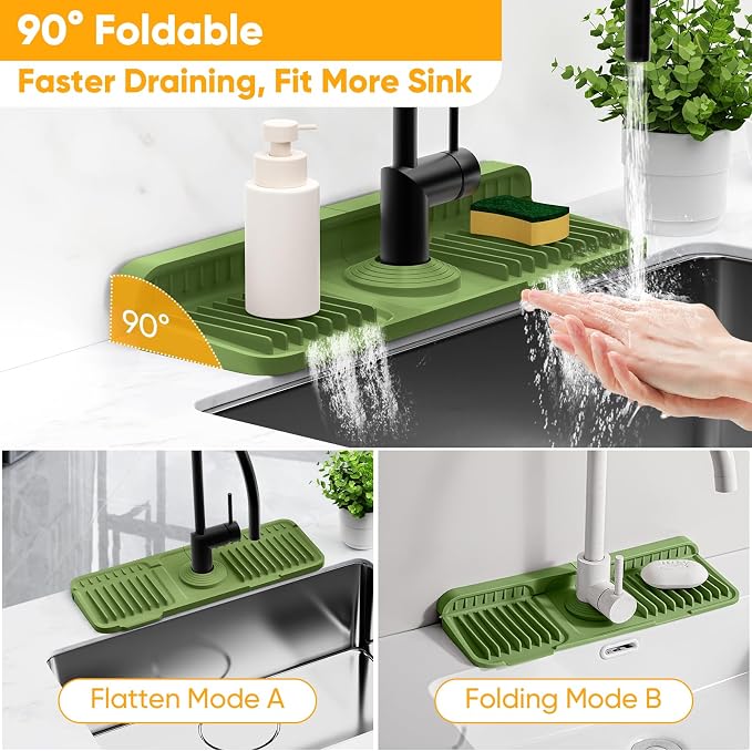 14.6 inch Faucet Mat for Kitchen Sink Splash Guard[7° Slope Fast Self-draining][Snap Lock Fit]Kitchen Sink Faucet Mat Splash Guard Kitchen Sink Area Water Splash Guard Behind Faucet Draining Mat