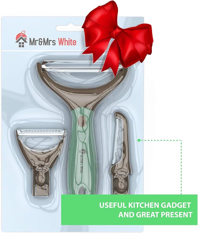 Premium 3-in-1 Vegetable Peeler Set - Sharp Stainless Steel Blades with Interchangeable Handle, Straight, Julienne & Wide Peelers – Space-Saving,Multifunctional Design for Effortless Kitchen Prep