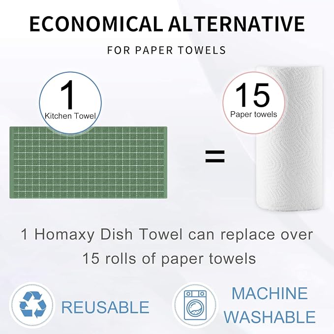 Homaxy 100% Cotton Terry Kitchen Towels, 8 Pack, Grass Green | Ultra Soft and Absorbent Dish Towels for Kitchen, Suitable for Drying and Washing Dishes